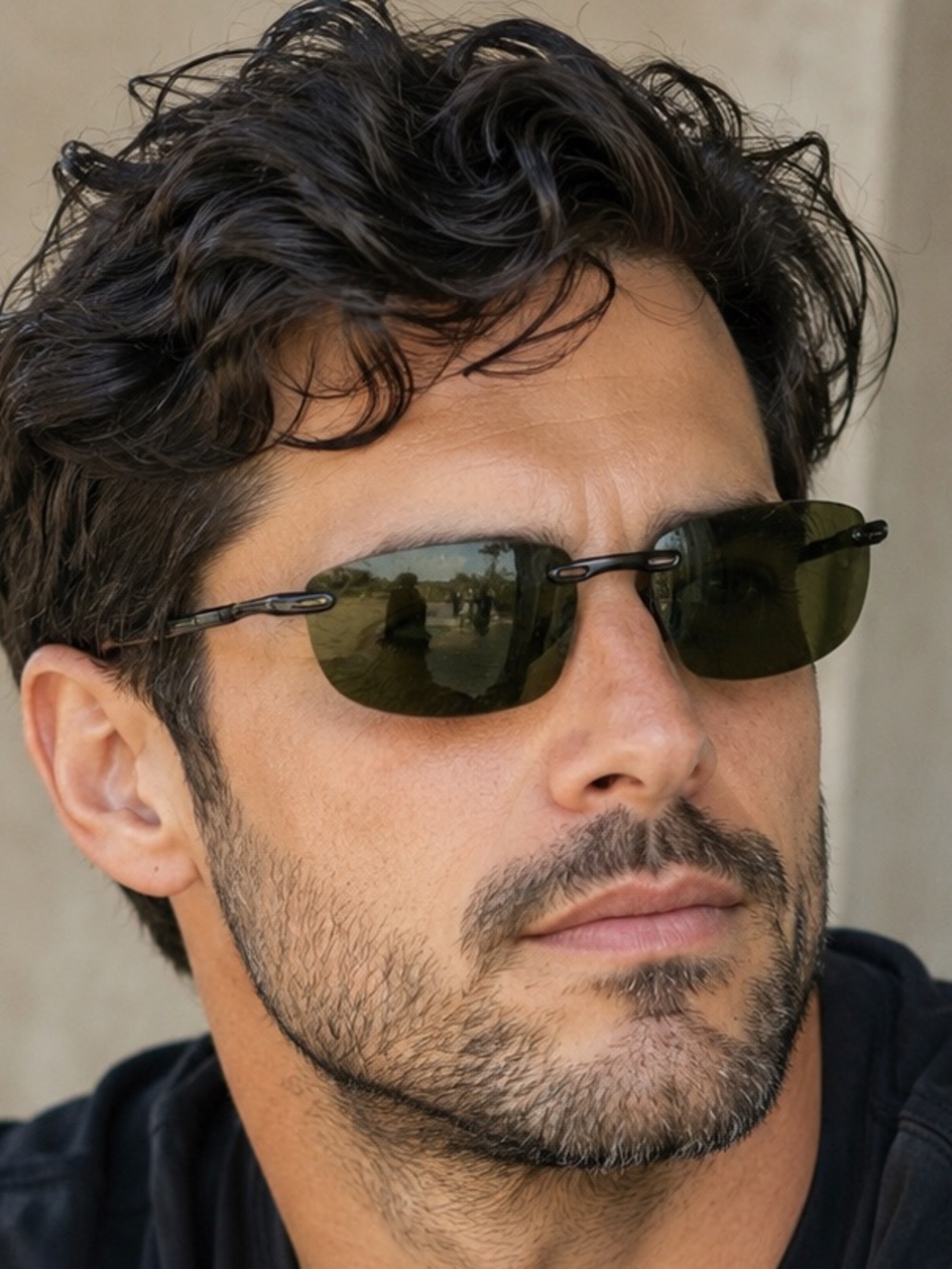 MAUI JIM MJ SPORT WRAP MJ-907-02 RIMLESS BLACK SUNGLASSES